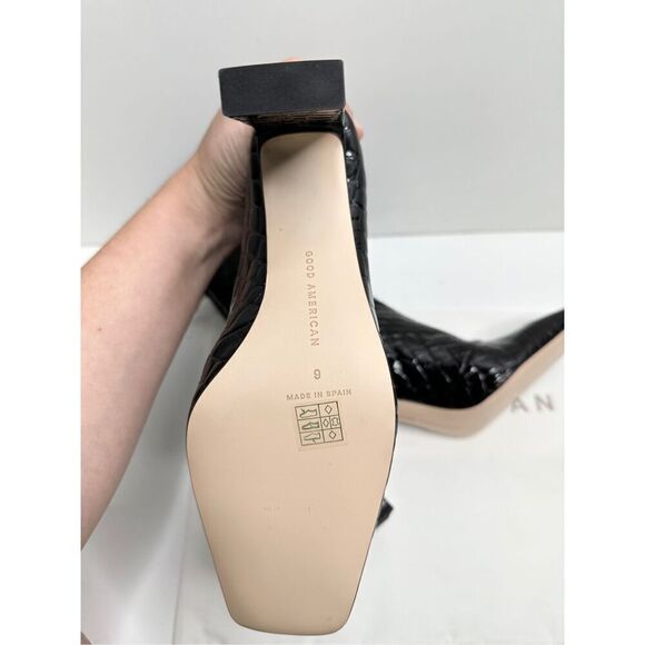 Good American Boots Womens Size 9 Black Square Toe Croc Embossed Ankle Booties - Picture 9 of 11